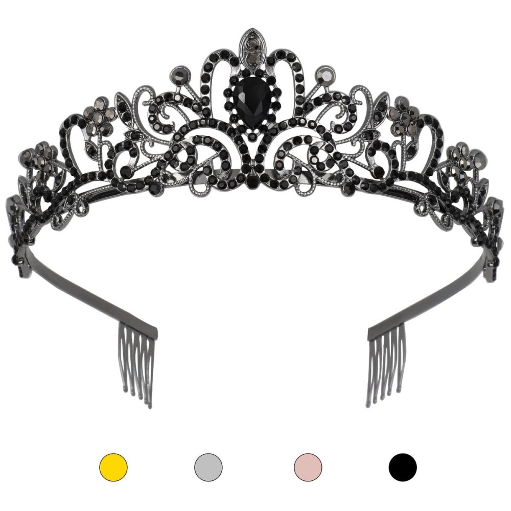 Noonhorse Tiara and Crown for Women Black Taras for Girls Princess Crown Prom Queen Headband Bride Headpiece for Wedding Halloween Cosplay