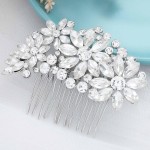 Olbye Bridal Hair Comb with Rhinestone Flower Headpiece - Crystal Side Combs for Brides and Bridesmaids (Silver)
