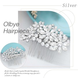 Olbye Bridal Hair Comb with Rhinestone Flower Headpiece - Crystal Side Combs for Brides and Bridesmaids (Silver) Olbye Bridal Hair Comb with Rhinestone Flower Headpiece - Crystal Side Combs for Brides and Bridesmaids (Silver)