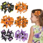 Sibba 6 Pieces Bow Hair Pins Halloween Hair Bows Clip Pumpkin Bat Pattern Boutique Clip Barrette Accessories for Girls