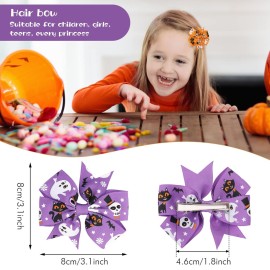 Sibba 6 Pieces Bow Hair Pins Halloween Hair Bows Clip Pumpkin Bat Pattern Boutique Clip Barrette Accessories for Girls