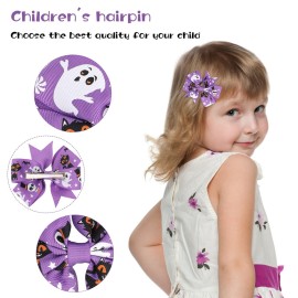 Sibba 6 Pieces Bow Hair Pins Halloween Hair Bows Clip Pumpkin Bat Pattern Boutique Clip Barrette Accessories for Girls