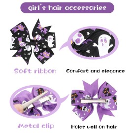 Sibba 6 Pieces Bow Hair Pins Halloween Hair Bows Clip Pumpkin Bat Pattern Boutique Clip Barrette Accessories for Girls