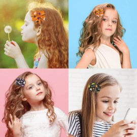 Sibba 6 Pieces Bow Hair Pins Halloween Hair Bows Clip Pumpkin Bat Pattern Boutique Clip Barrette Accessories for Girls