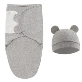 Exemaba Baby Swaddle Sleep Sack with Hat Set for 0-3 months 3-Pack Soft Cotton Newborn Wearable Swaddle Wrap for Girls Boys(Grey & Star & Stripe)