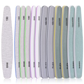 MORGLES Nail File Buffer, Professional 12 Pcs Emory Nail File and Buffer for Acrylic/Natural/Gel Nails (100/150/180/220/240/280/1000/4000 Grit)