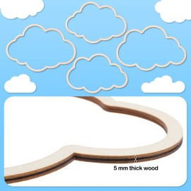 4 Pieces Boho Nursery Cloud Star Wall Decor Wooden Babyroom Moon Rattan Wall Decor Wooden Rainbow for Children Baby Kids Boys Girls Bedroom Nursery Pendant(Cloud)