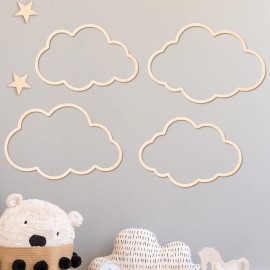 4 Pieces Boho Nursery Cloud Star Wall Decor Wooden Babyroom Moon Rattan Wall Decor Wooden Rainbow for Children Baby Kids Boys Girls Bedroom Nursery Pendant(Cloud)