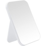 Ymemok Desktop Makeup Mirror, 8 Inch Portable Mirror, Simple Folding Makeup Mmirror with Stand, Standing Wall Hanging Double-Duty White