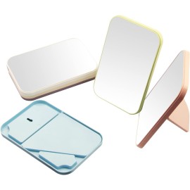 Ymemok Desktop Makeup Mirror, 8 Inch Portable Mirror, Simple Folding Makeup Mmirror with Stand, Standing Wall Hanging Double-Duty White