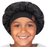 Hat Hut Kids Satin Sleep Cap for Curly Hair - Adjustable Silk Hair Cap for Baby & Toddler (Black)