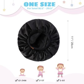 Hat Hut Kids Satin Sleep Cap for Curly Hair - Adjustable Silk Hair Cap for Baby & Toddler (Black)