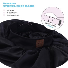 Hat Hut Kids Satin Sleep Cap for Curly Hair - Adjustable Silk Hair Cap for Baby & Toddler (Black)