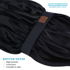 Hat Hut Kids Satin Sleep Cap for Curly Hair - Adjustable Silk Hair Cap for Baby & Toddler (Black)