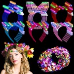 Xinnun 50 Pcs LED Cat Ear Headbands Bulk, Light up Flower Headband Glow Crown Rabbit Ear Head Accessories for Glow in the Dark Party (Cat)