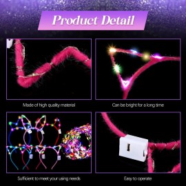 Xinnun 50 Pcs LED Cat Ear Headbands Bulk, Light up Flower Headband Glow Crown Rabbit Ear Head Accessories for Glow in the Dark Party (Cat)