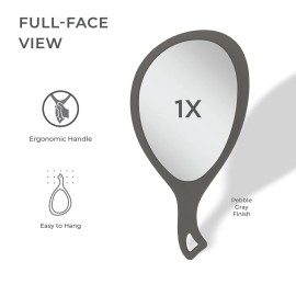 Zadro Large Hand Mirror with Handle Salon Mirrors for Hair Stylist, Big Handheld Mirror Makeup Mirror Wall Mounted Hang (1, Pebble Gray, Medium: 15 x 8)