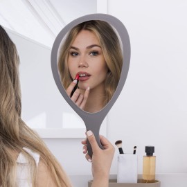 Zadro Large Hand Mirror with Handle Salon Mirrors for Hair Stylist, Big Handheld Mirror Makeup Mirror Wall Mounted Hang (1, Pebble Gray, Medium: 15 x 8)