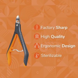 UNHEX - X70 Nail Nipper - Cuticle Remover, Manicure and Pedicure, Cuticle Trimmer, Nail Care, Toenail Clippers - Self Care, Stainless Steel, Sterilizable - Grey/Orange
