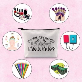 TSOTMO ASL Be Kind Sign Language Do You Speak My Language Zipper Pouch Makeup Bag (Speak my language)
