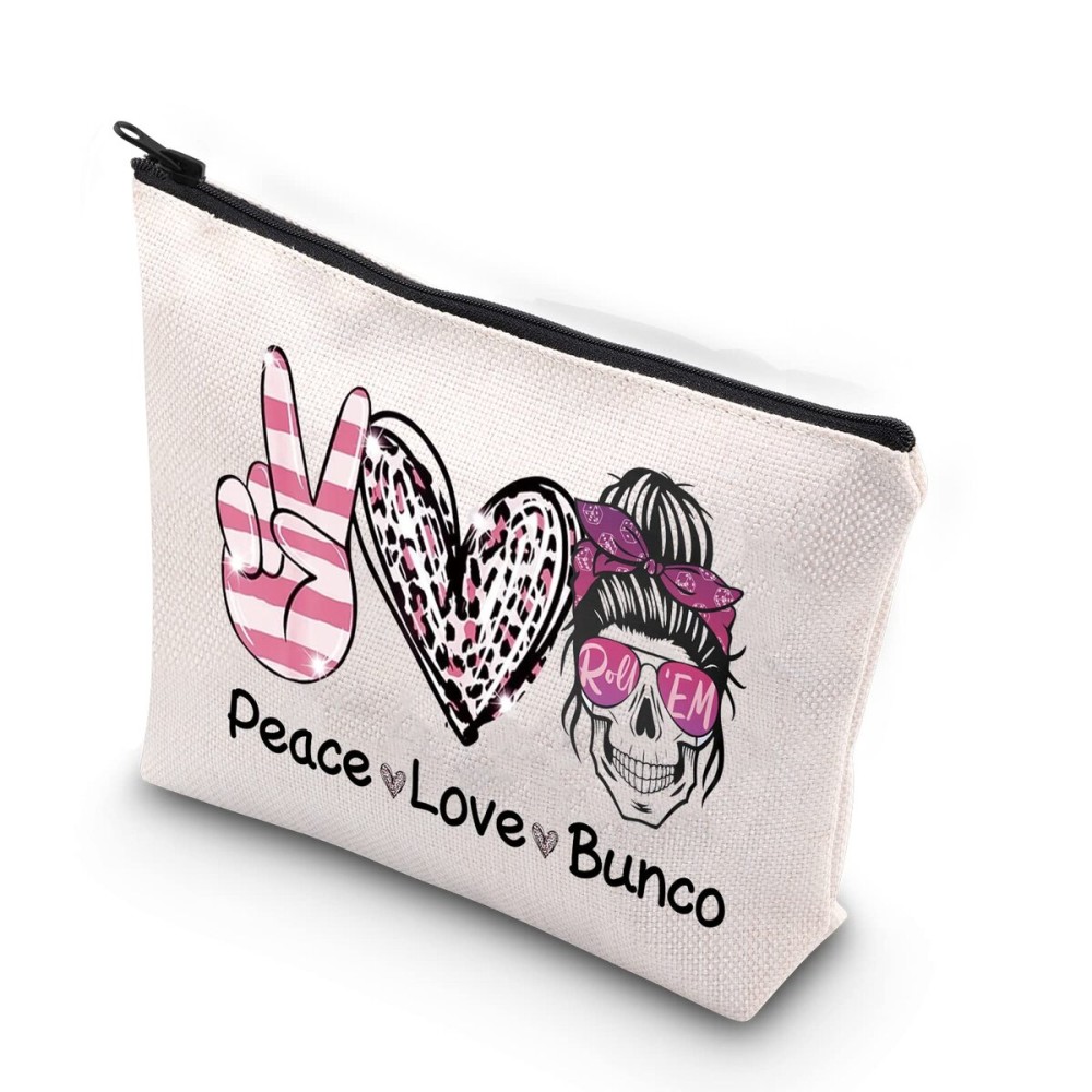 TSOTMO Bunco Dice Gamer Gift Peace Love Bunco Gambling Lover Zipper Pouch Makeup Bag (Peace Love Bunco)