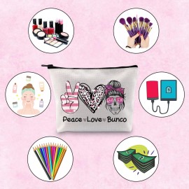 TSOTMO Bunco Dice Gamer Gift Peace Love Bunco Gambling Lover Zipper Pouch Makeup Bag (Peace Love Bunco)