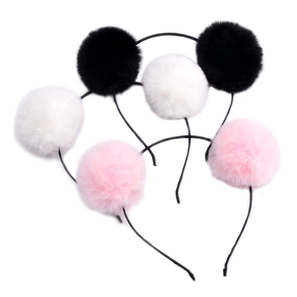 Erioctry 3 Pcs Cute Panda Ears Headbands Plush Pom Pom Headbands Hair Bands Hoop Costume Hair Accessories for Womens Birthday Party Halloween Costume Christmas