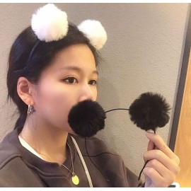 Erioctry 3 Pcs Cute Panda Ears Headbands Plush Pom Pom Headbands Hair Bands Hoop Costume Hair Accessories for Womens Birthday Party Halloween Costume Christmas