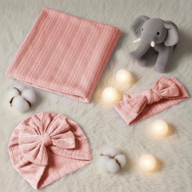 Baby Blankets,5PCS Security Blanket for Babies - Swaddle Adjustable Wearable Blanket, 5pcs Newborn Accessories Set with Hello World Wooden Birth Announcement Card, Baby Blankets for Girls&Boys (Pink)