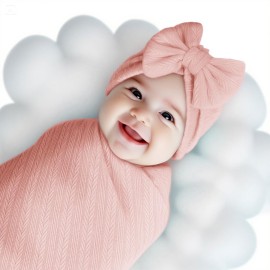 Baby Blankets,5PCS Security Blanket for Babies - Swaddle Adjustable Wearable Blanket, 5pcs Newborn Accessories Set with Hello World Wooden Birth Announcement Card, Baby Blankets for Girls&Boys (Pink)