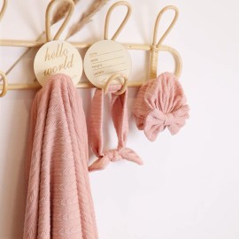 Baby Blankets,5PCS Security Blanket for Babies - Swaddle Adjustable Wearable Blanket, 5pcs Newborn Accessories Set with Hello World Wooden Birth Announcement Card, Baby Blankets for Girls&Boys (Pink)