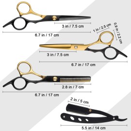 Hair Scissors,11Pcs Professional Black Gold Hair Cutting,Stainless Steel Barber Supplies,Straight, Thinning Shears, Multi Use Haircut Sets for Home Salon Barber