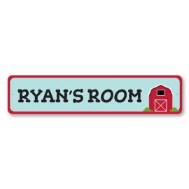 Barn Room Sign, Kid Bedroom Farm Sign, Custom Child Name Farmer Sign, Country Lover Playroom Aluminum Sign - 3 x 13