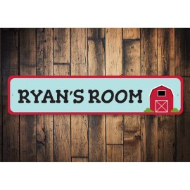 Barn Room Sign, Kid Bedroom Farm Sign, Custom Child Name Farmer Sign, Country Lover Playroom Aluminum Sign - 3 x 13