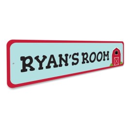 Barn Room Sign, Kid Bedroom Farm Sign, Custom Child Name Farmer Sign, Country Lover Playroom Aluminum Sign - 3 x 13