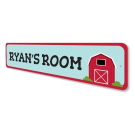 Barn Room Sign, Kid Bedroom Farm Sign, Custom Child Name Farmer Sign, Country Lover Playroom Aluminum Sign - 3 x 13