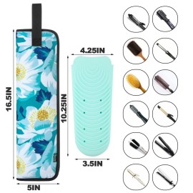 Beautyflier Curling Iron, 16.5IN, Flower White - Set of 2 Travel Case, Canvas Heat-Resistant Flat Iron Holder Case and Silicone Mat for Hair Tools for Travel, Gym or Daily Use
