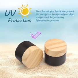 Remzndy 2 Pack 100g/3.4oz Black Frosted Glass Round Refillable Cosmetic Jars With Leakproof Lids For DIY Lotion Cream Lip Balm