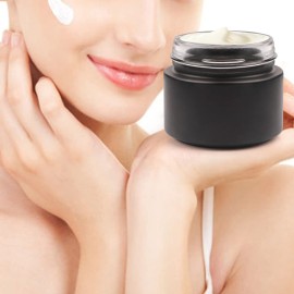 Remzndy 2 Pack 100g/3.4oz Black Frosted Glass Round Refillable Cosmetic Jars With Leakproof Lids For DIY Lotion Cream Lip Balm