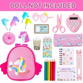 BDDOLL Doll Clothes and Accessories School Supplies Playset for 18 Inch Girl Doll with Doll Clothes,School Bags, Student Cards, Glasses, Pencils, calculators, Scissors, notebooks, etc