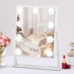 Beinocci Hollywood Vanity Mirror with Lights - 9 Led Bulbs Makeup Mirror with Lights for Desk, 3 Color Lighting, Touch Screen Control, Lighted Makeup Vanity Mirror for Tabletop, White