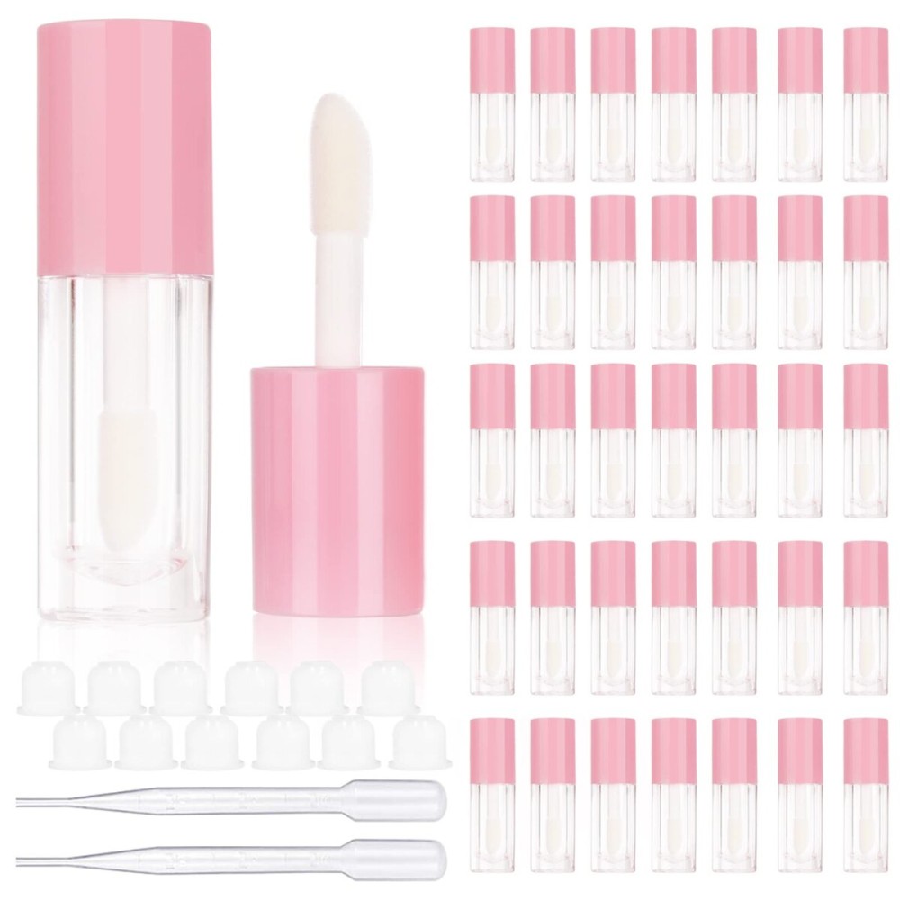 COSIDEA 30pcs Pink Empty 6ml 0.2oz Lip Gloss Tubes with Big Doe Foot WandRound Lipgloss ContainersConcealer Tube Cosmetic Packing Container Bulk Wholesale