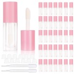 COSIDEA 30pcs Pink Empty 6ml 0.2oz Lip Gloss Tubes with Big Doe Foot WandRound Lipgloss ContainersConcealer Tube Cosmetic Packing Container Bulk Wholesale
