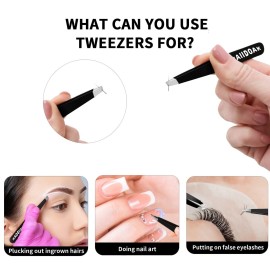 HAIIDOAK Tweezers Set, Professional Stainless Steel Tweezers for Eyebrows, Great Precision for Facial Hair, Splinter and Ingrown Hair Removal (3 Count / 3.8inch, Black)