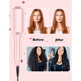 LANDOT Inoic Hair Straightener Brush for Smooth, Frizz-Free Results - Electric Heated Ceramic Straightening Brush Dual Voltage - Fast Heating Adjust Temp 250-450F for All Hair Types
