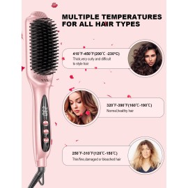 LANDOT Inoic Hair Straightener Brush for Smooth, Frizz-Free Results - Electric Heated Ceramic Straightening Brush Dual Voltage - Fast Heating Adjust Temp 250-450F for All Hair Types