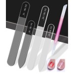 Glass Nail File Buffer with Case - 5PCS Nail Buffer and Nail Shiner Kit Glass Cuticle Pusher Nail Care for Men Women Nail Files for Natural Acrylic Nails Fingernail Files Manicure Tool