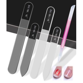 Glass Nail File Buffer with Case - 5PCS Nail Buffer and Nail Shiner Kit Glass Cuticle Pusher Nail Care for Men Women Nail Files for Natural Acrylic Nails Fingernail Files Manicure Tool