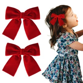 2PCS Velvet Hair Bows Red Hair Ribbon Clips 4 Big Fall Alligator Clips Hair Accessories for Women Girls Toddlers Kids Baby