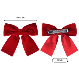 2PCS Velvet Hair Bows Red Hair Ribbon Clips 4 Big Fall Alligator Clips Hair Accessories for Women Girls Toddlers Kids Baby